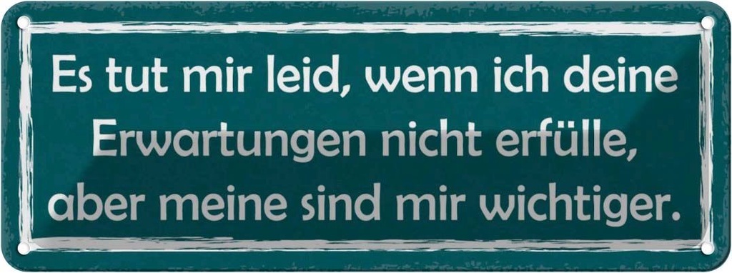 Blechschild 10x27 cm deine Erwartungen nicht erfülle Spruch Zitat