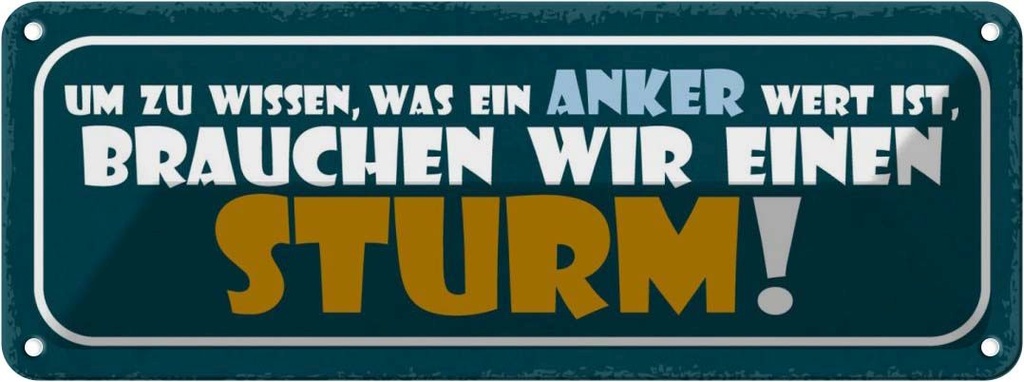 Blechschild 10x27 cm was Anker Wert brauchen Sturm Dekoration Spruch Zitat