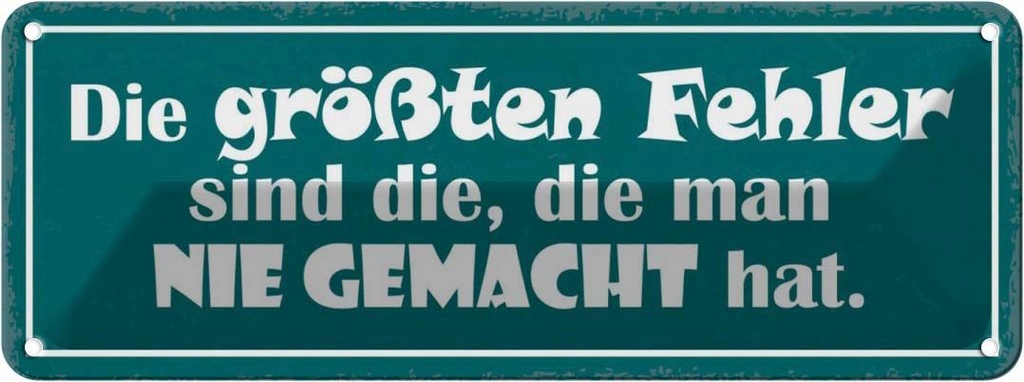 Blechschild 10x27 cm größte Fehler die nie gemacht Dekoration Spruch Zitat