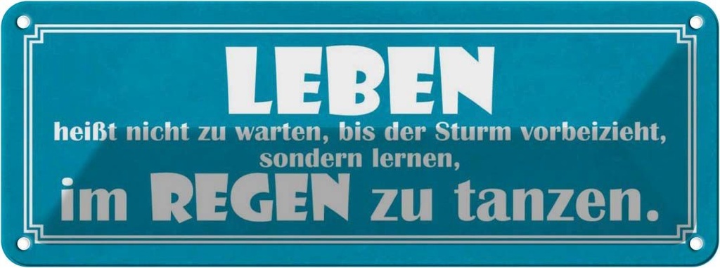 Blechschild 10x27 cm Leben lernen im Regen tanzen Dekoration Spruch Zitat