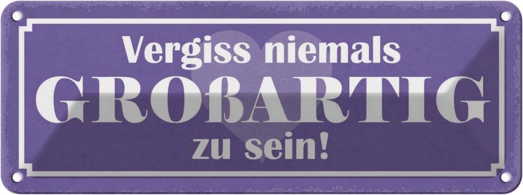 Blechschild 10x27 cm vergiss nie GROßARTIG zu sein Dekoration Spruch Zitat