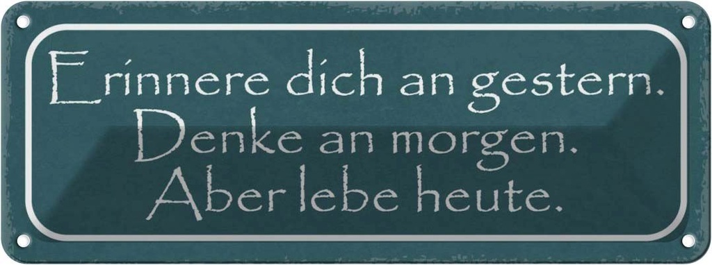 Blechschild 10x27 cm erinnere an gestern denke Dekoration Spruch Zitat