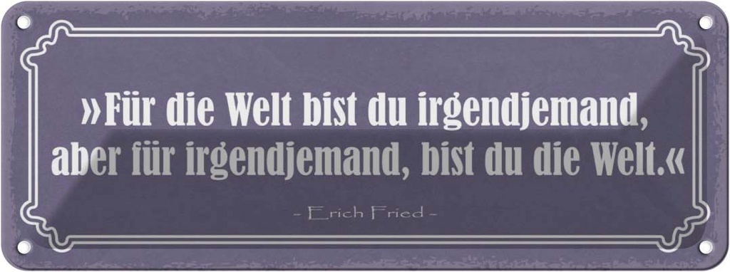 Blechschild 10x27 cm für Welt bist du irgendjemand Dekoration Spruch Zitat