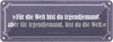 Blechschild 10x27 cm für Welt bist du irgendjemand Dekoration Spruch Zitat