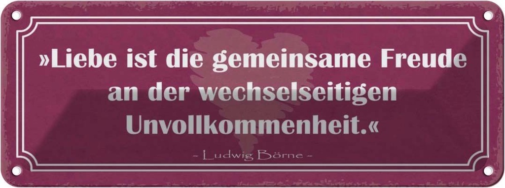 Blechschild 10x27 cm Liebe ist die gemeinsame Freude Spruch Zitat