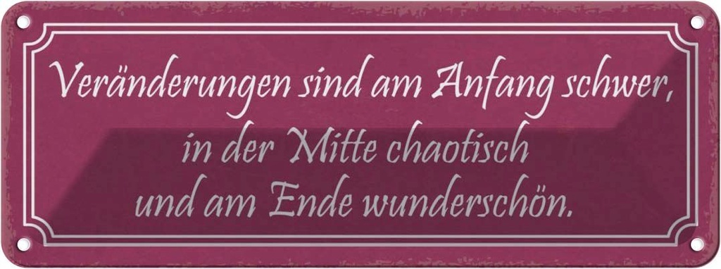 Blechschild 10x27 cm Veränderungen am Anfang schwer Dekoration Spruch Zitat