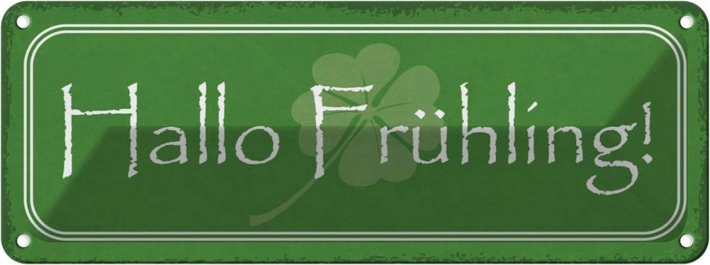 Blechschild 10x27 cm Hallo Frühling Essen Trinken