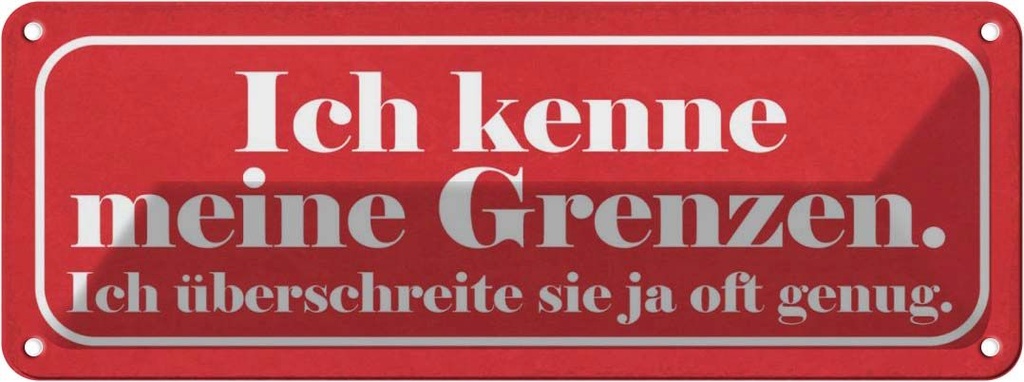 Blechschild 10x27 cm kenne meine Grenzen überschreite Spruch Zitat