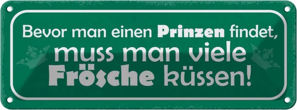 Blechschild 10x27 cm bevor man Prinzen viele Frösche Spruch Zitat