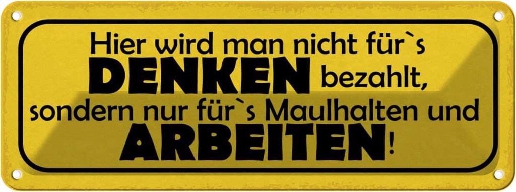 Blechschild 10x27 cm hier nicht für`s Denken bezahlt Spruch Zitat