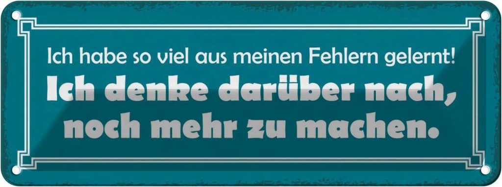 Blechschild 10x27 cm ich so viel aus Fehlern gelernt Spruch Zitat