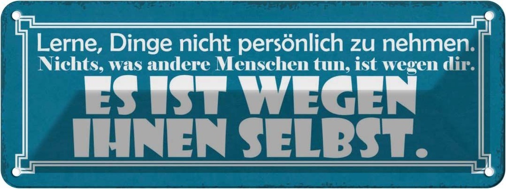 Blechschild 10x27 cm lerne Dinge nicht persönlich Dekoration Spruch Zitat