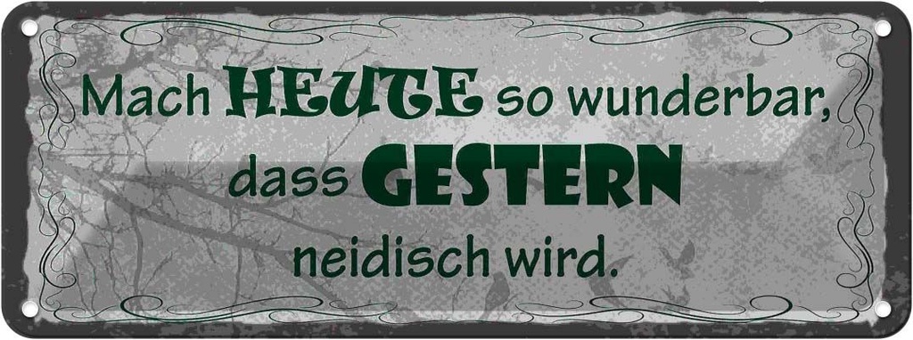 Blechschild 10x27 cm heute wunderbar gestern neidisch Spruch Zitat