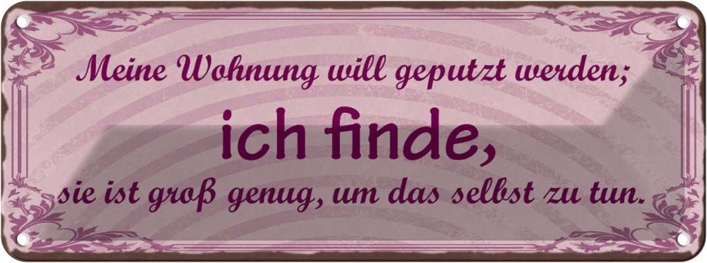 Blechschild 10x27 cm meine Wohnung will geputzt Dekoration Spruch Zitat