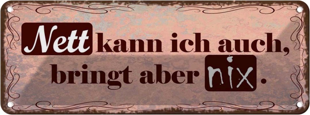 Blechschild 10x27 cm Nett kann ich bringt aber nix Dekoration Spruch Zitat