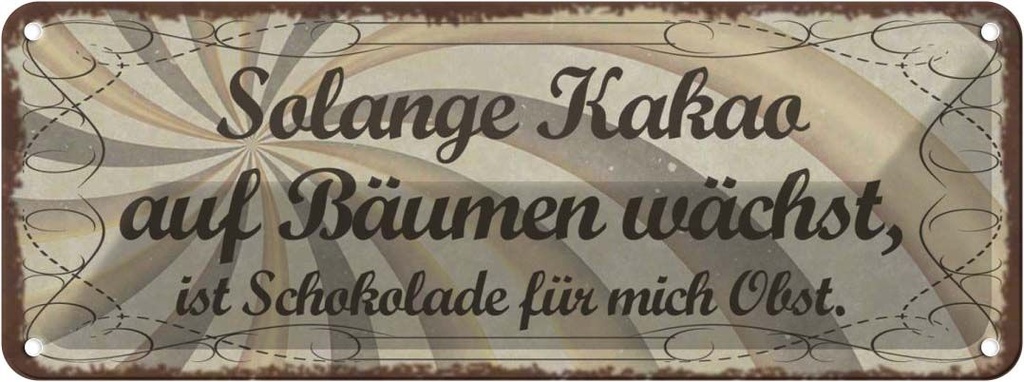 Blechschild 10x27 cm Kakao wächst Schokolade Obst Essen Trinken