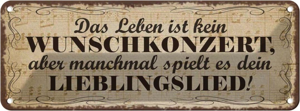 Blechschild 10x27 cm Leben kein Wunschkonzert aber Dekoration Spruch Zitat
