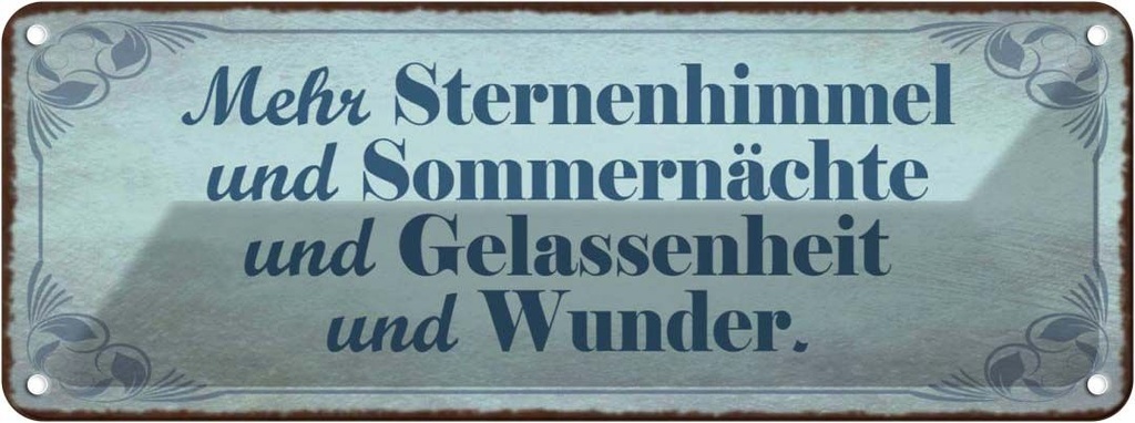 Blechschild 10x27 cm Mehr Sternenhimmel Sommernächte Spruch Zitat