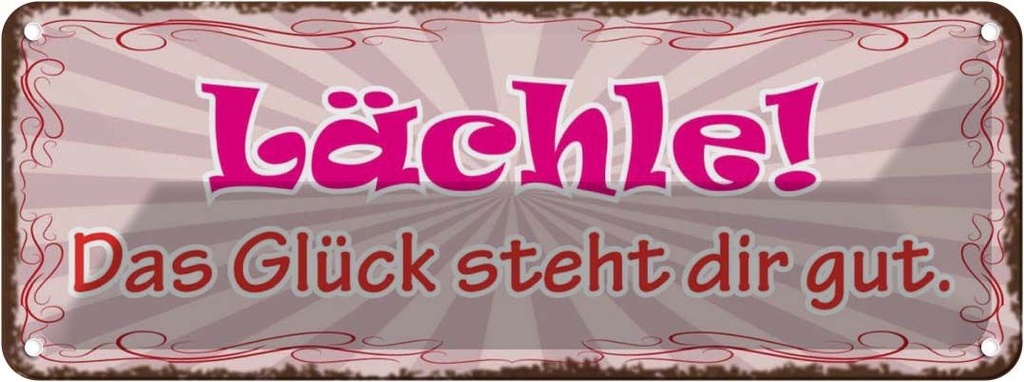 Blechschild 10x27 cm Lächle das Glück steht dir gut Dekoration Spruch Zitat