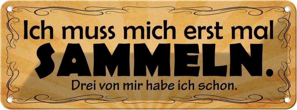 Blechschild 10x27 cm Ich muss mich erst mal sammeln Dekoration Spruch Zitat