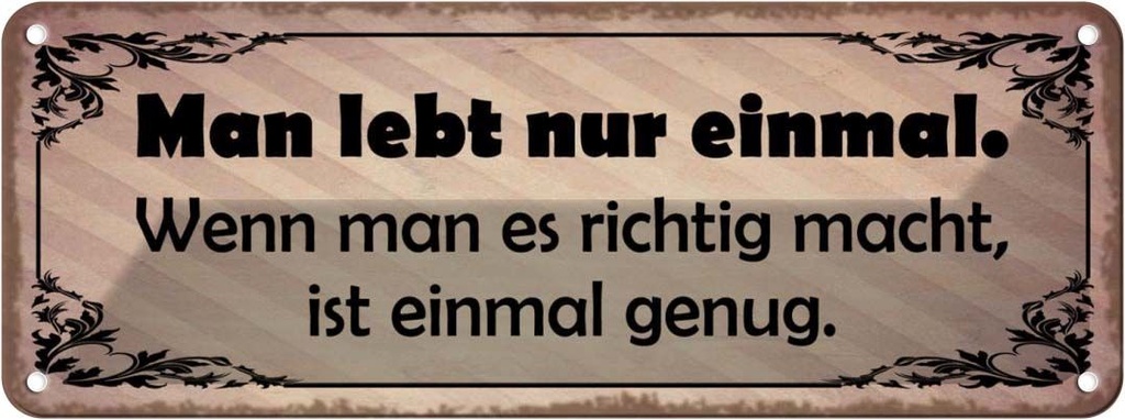 Blechschild 10x27 cm Man lebt nur einmal genug Dekoration Spruch Zitat