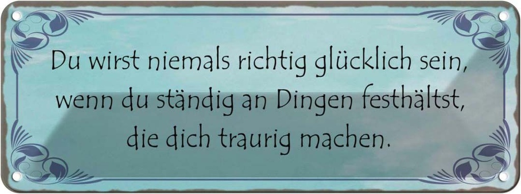 Blechschild 10x27 cm Niemals richtig glücklich wenn Spruch Zitat