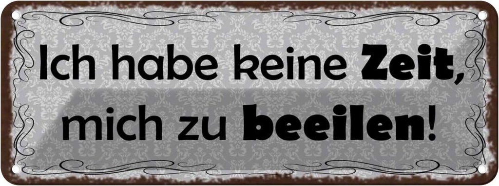 Blechschild 10x27 cm Habe keine Zeit mich zu beeilen Spruch Zitat