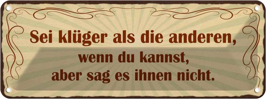 Blechschild 10x27 cm Sei klüger aber sag es nicht Dekoration Spruch Zitat