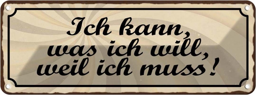 Blechschild 10x27 cm Ich kann was will weil muss Spruch Zitat