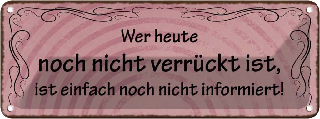 Blechschild 10x27 cm Wer heute noch nicht verrückt Dekoration Spruch Zitat