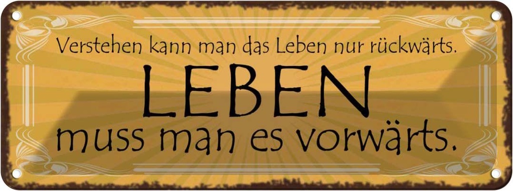 Blechschild 10x27 cm Leben muss man es vorwärts Dekoration Spruch Zitat
