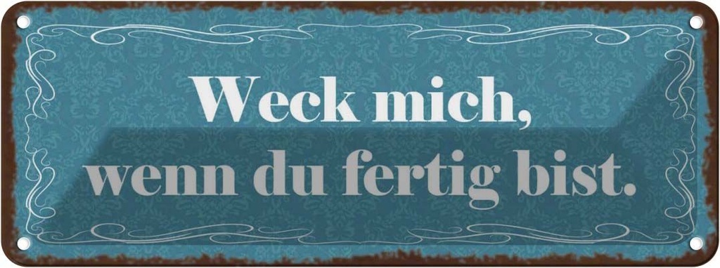 Blechschild 10x27 cm Weck mich wenn du fertig bist Dekoration Spruch Zitat