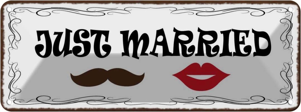Blechschild 10x27 cm Just married Ehepaar Dekoration