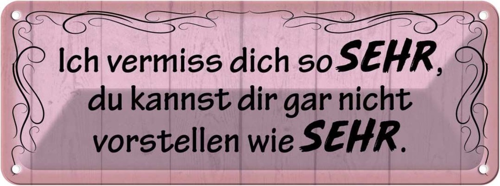 Blechschild 10x27 cm Ich vermiss dich so sehr wie Dekoration Spruch Zitat