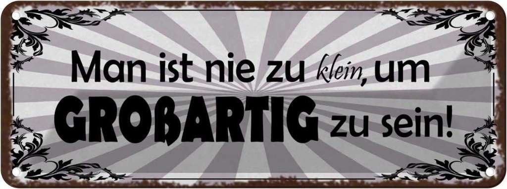 Blechschild 10x27 cm nie zu klein um großartig sein Spruch Zitat