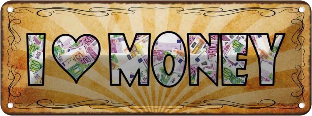 Blechschild 10x27 cm I love Money Geld Dekoration