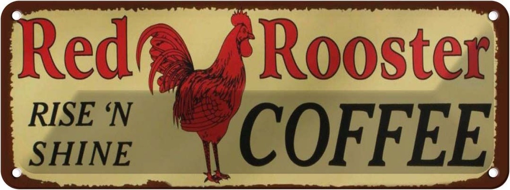 Blechschild 10x27 cm Red Rooster rise`n shine COFFEE Essen Trinken