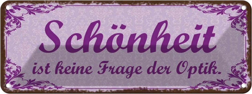 Blechschild 10x27 cm Schönheit keine Frage der Optik Spruch Zitat