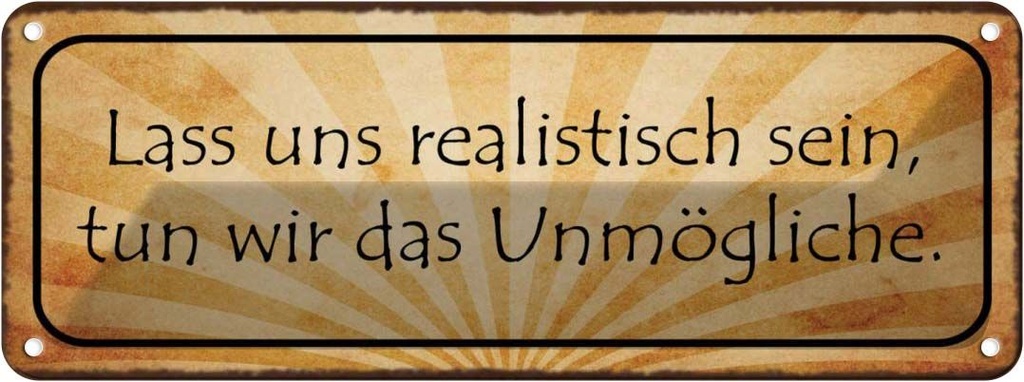 Blechschild 10x27 cm Lass uns realistisch sein tun Dekoration Spruch Zitat