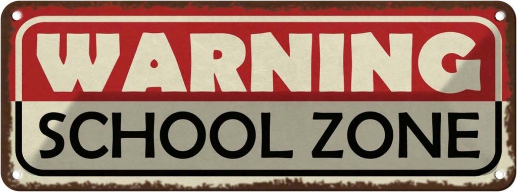 Blechschild 10x27 cm Warning school Zone Schule Warnschild Hinweisschild Sicherheit Vorsicht
