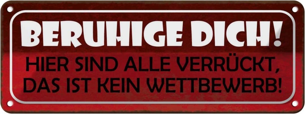 Blechschild 10x27 cm beruhige dich hier verrrückt Dekoration Spruch Zitat