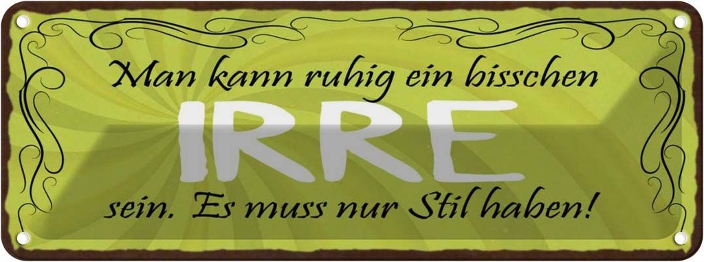 Blechschild 10x27 cm man kann ein bisschen IRRE sein Spruch Zitat