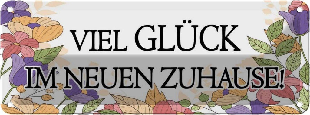 Blechschild 10x27 cm viel Glück im neuen Zuhause Dekoration Spruch Zitat