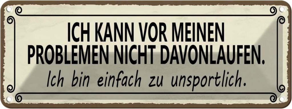 Blechschild 10x27 cm vor Problemen nicht davonlaufen Spruch Zitat