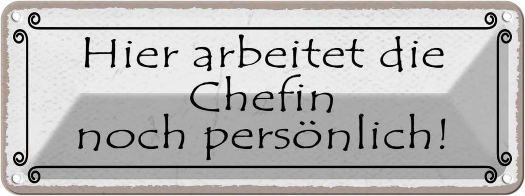 Blechschild 10x27 cm hier arbeitet Chefin persönlich Beruf Arbeit
