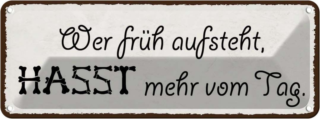 Blechschild 10x27 cm wer früh aufsteht hasst mehr Tag Spruch Zitat
