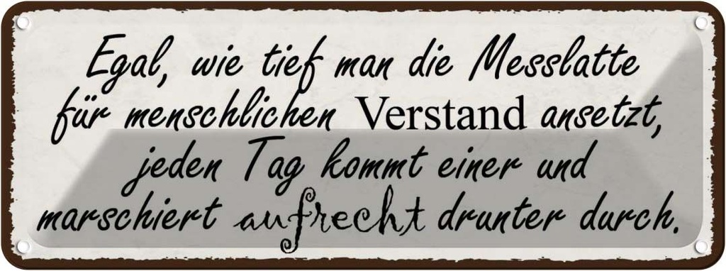 Blechschild 10x27 cm Egal wie tief man die Messlatte Spruch Zitat