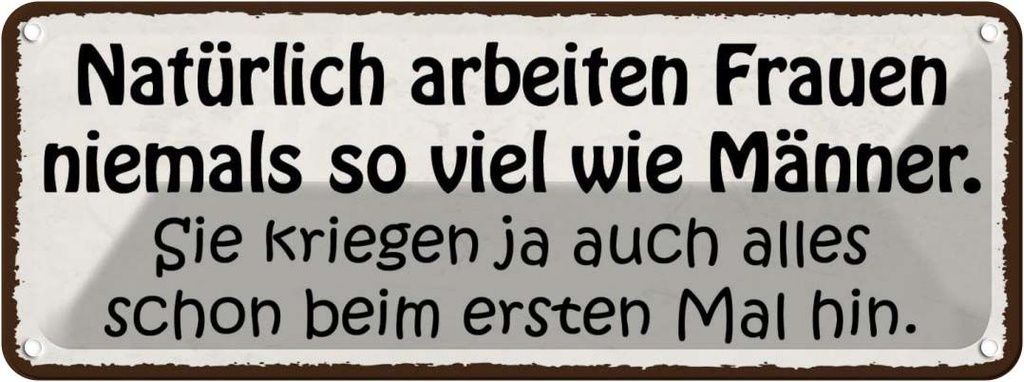 Blechschild 10x27 cm natürlich arbeiten Frauen nie Männer Spruch Zitat