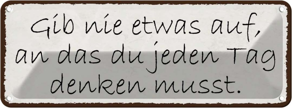 Blechschild 10x27 cm gib nie etwas auf an das du Dekoration Spruch Zitat