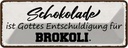 Blechschild 10x27 cm Schokolade ist Entschuldigung Dekoration Spruch Zitat